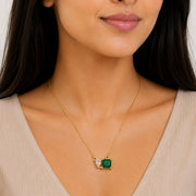 Square Crystal Locket Necklace with Heart Stone Accent