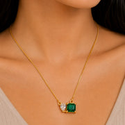 Square Crystal Locket Necklace with Heart Stone Accent
