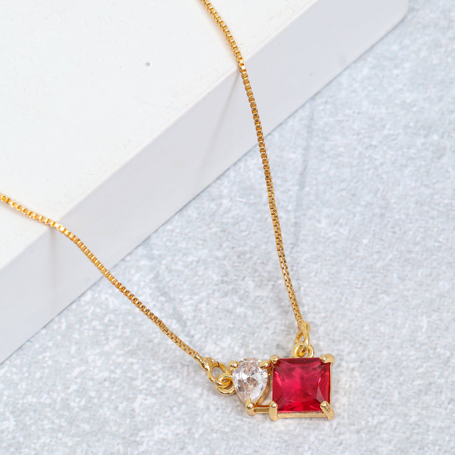 Square Crystal Locket Necklace with Heart Stone Accent