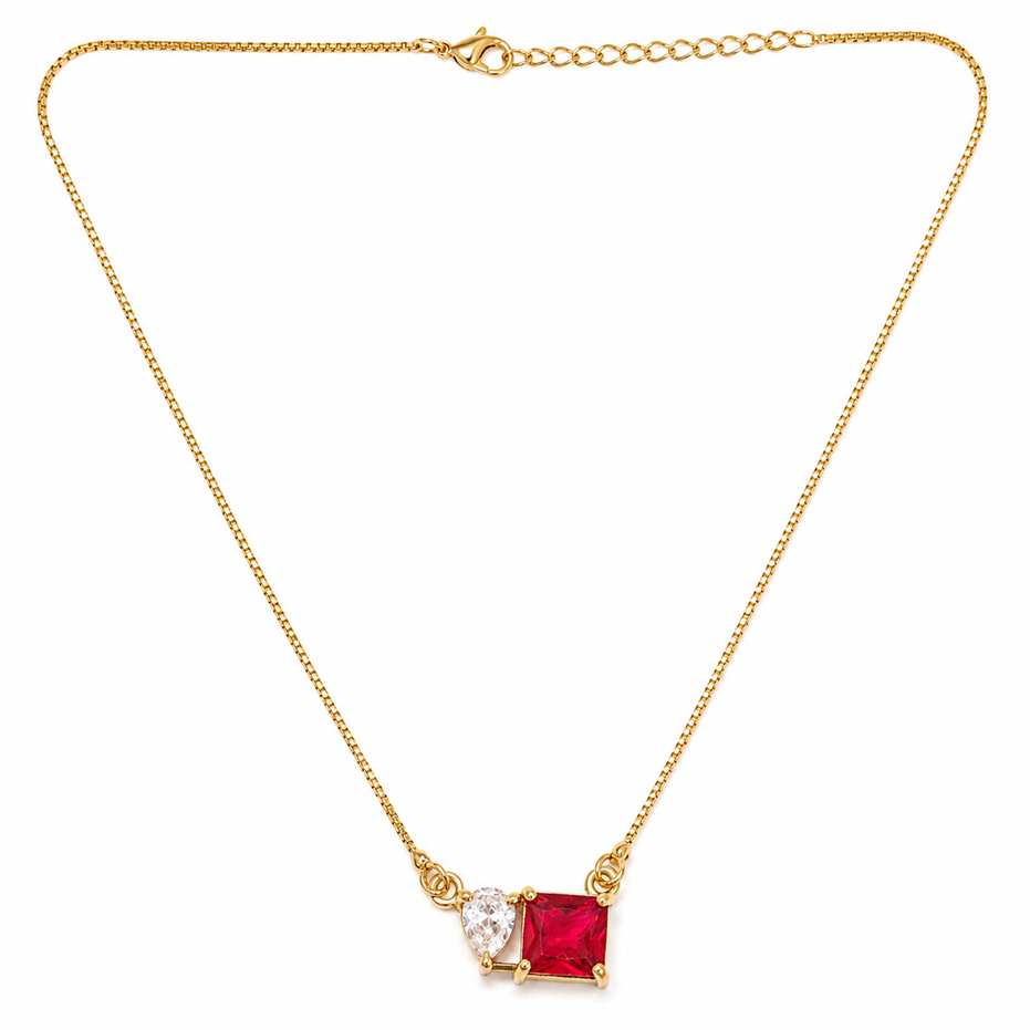 Square Crystal Locket Necklace with Heart Stone Accent