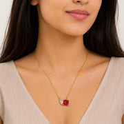 Square Crystal Locket Necklace with Heart Stone Accent
