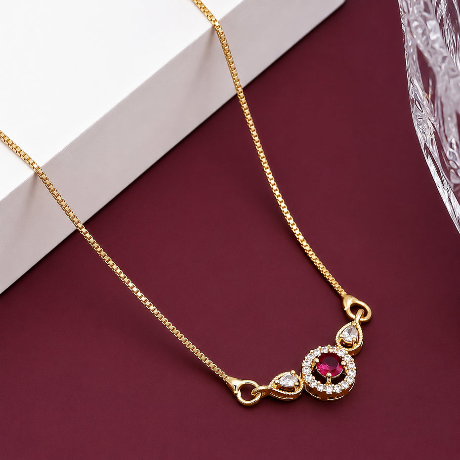 Round Ruby Pendant Necklace with Teardrop CZ Accents