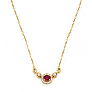 Round Ruby Pendant Necklace with Teardrop CZ Accents