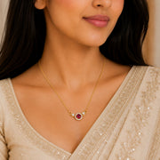 Round Ruby Pendant Necklace with Teardrop CZ Accents