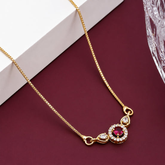 Round Ruby Pendant Necklace with Teardrop CZ Accents