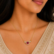 Round Ruby Pendant Necklace with Teardrop CZ Accents