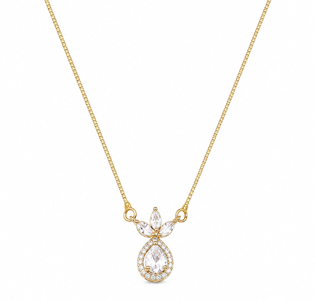 Pear-Shaped Crystal Drop Locket Necklace with Marquise Stone Accents