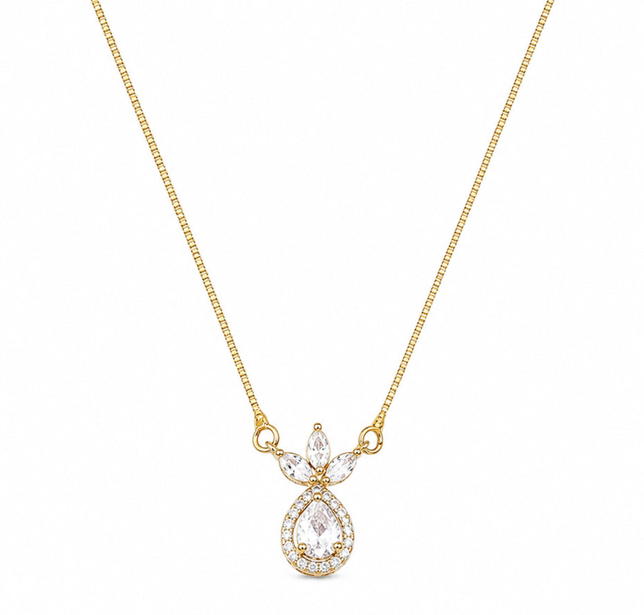 Pear-Shaped Crystal Drop Locket Necklace with Marquise Stone Accents