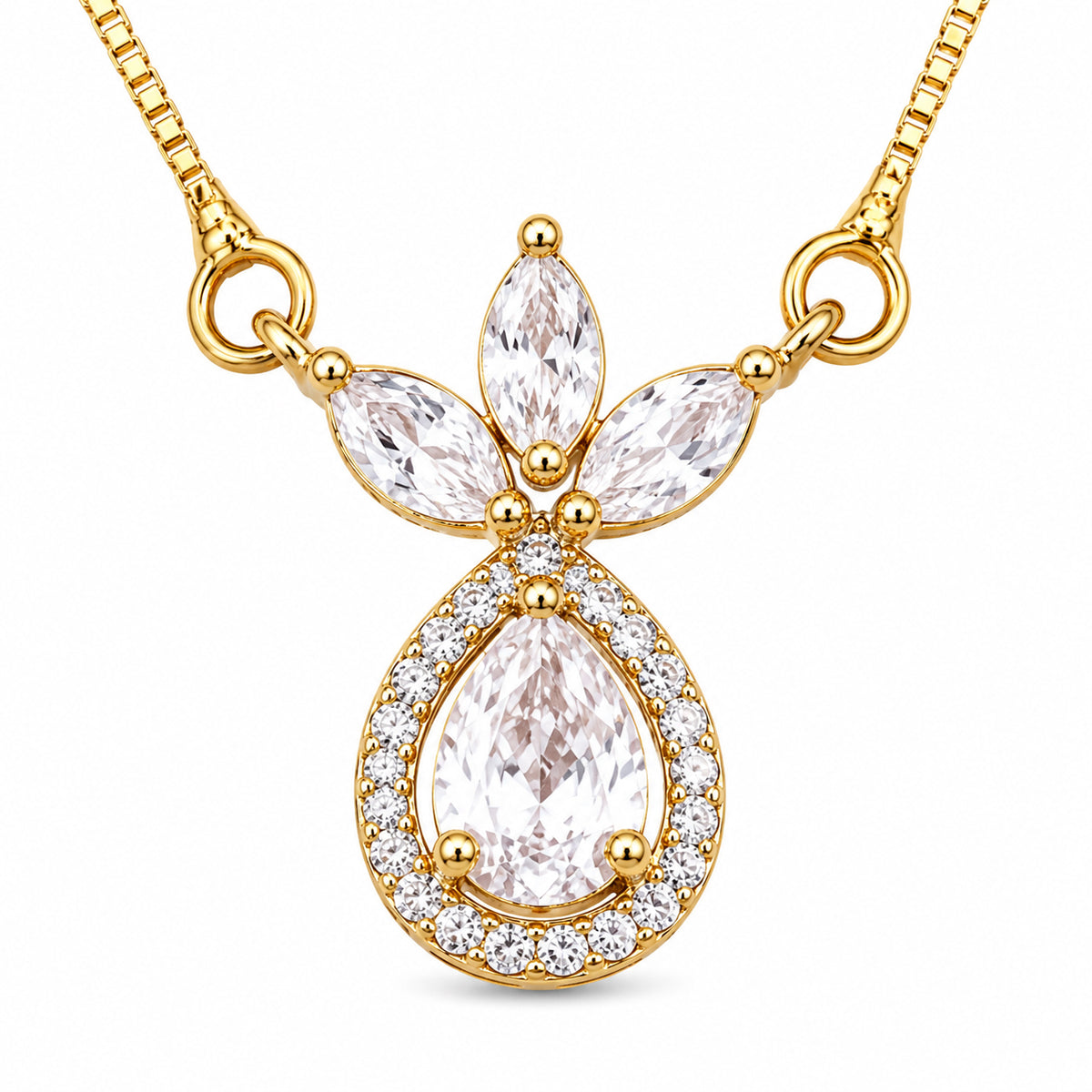 Pear-Shaped Crystal Drop Locket Necklace with Marquise Stone Accents