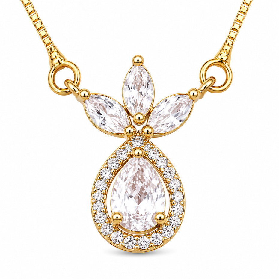 Pear-Shaped Crystal Drop Locket Necklace with Marquise Stone Accents