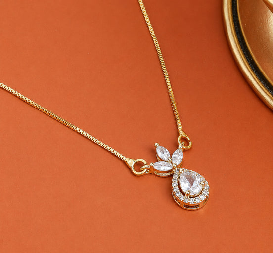 Pear-Shaped Crystal Drop Locket Necklace with Marquise Stone Accents
