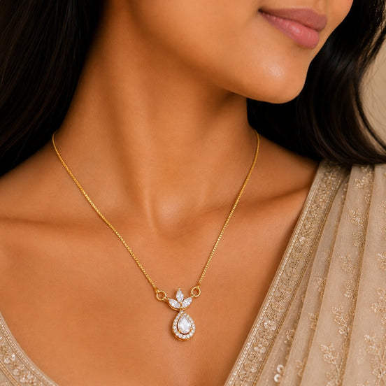 Pear-Shaped Crystal Drop Locket Necklace with Marquise Stone Accents