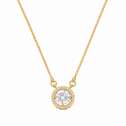 Dazzling Round Solitaire Pendant Necklace with CZ Stone Halo