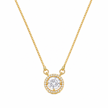 Dazzling Round Solitaire Pendant Necklace with CZ Stone Halo