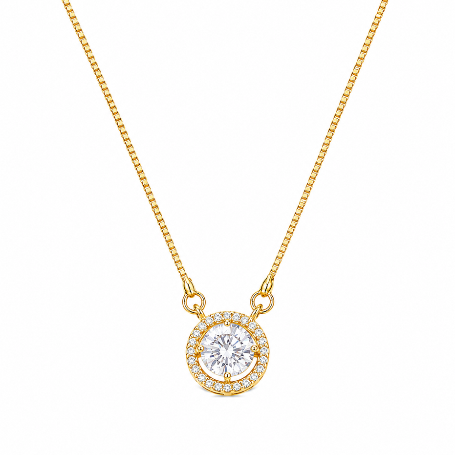 Dazzling Round Solitaire Pendant Necklace with CZ Stone Halo