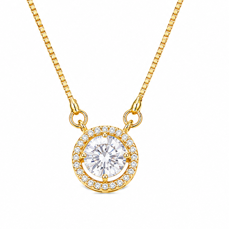 Dazzling Round Solitaire Pendant Necklace with CZ Stone Halo