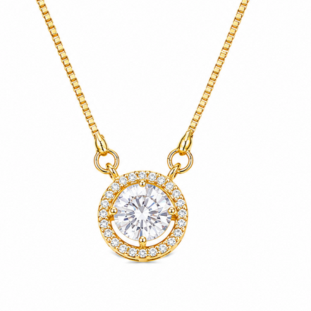 Dazzling Round Solitaire Pendant Necklace with CZ Stone Halo