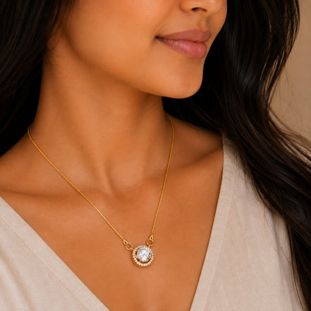 Dazzling Round Solitaire Pendant Necklace with CZ Stone Halo