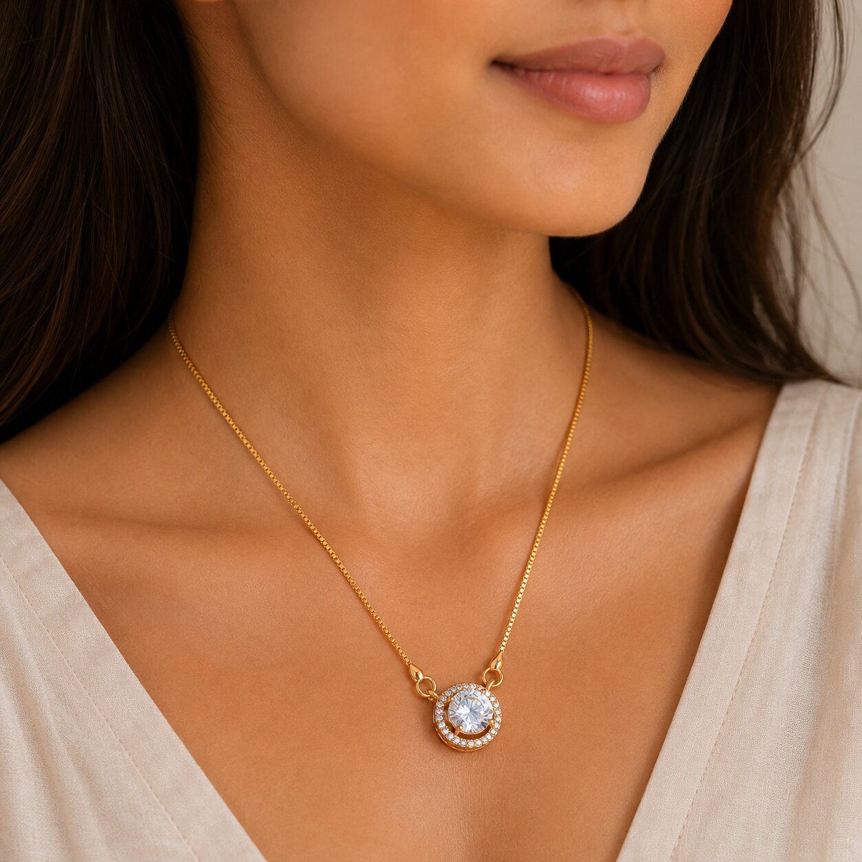 Dazzling Round Solitaire Pendant Necklace with CZ Stone Halo
