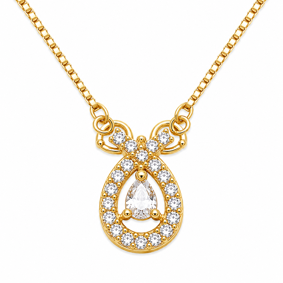 Dainty Teardrop Crystal Pendant Necklace with CZ Stone Detailing