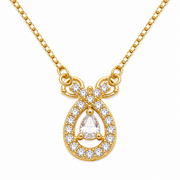 Dainty Teardrop Crystal Pendant Necklace with CZ Stone Detailing