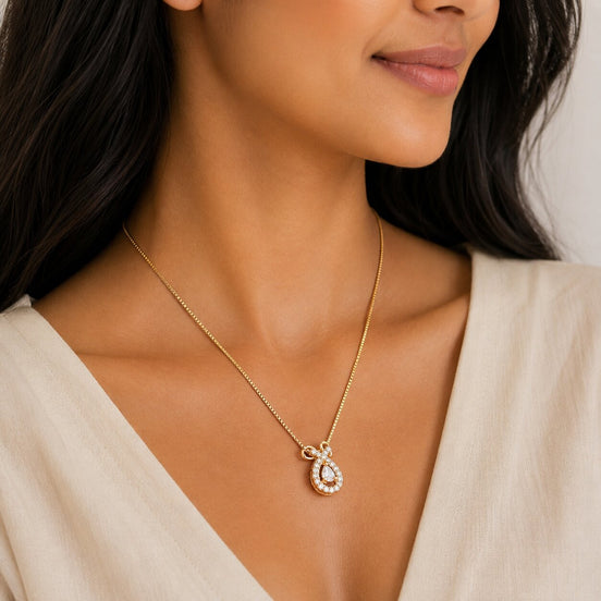 Dainty Teardrop Crystal Pendant Necklace with CZ Stone Detailing