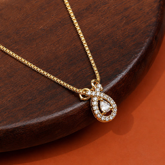 Dainty Teardrop Crystal Pendant Necklace with CZ Stone Detailing
