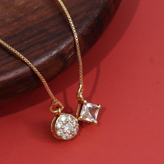 Elegant Dual Crystal Pendant Necklace with Round CZ & Princess Cut Stone
