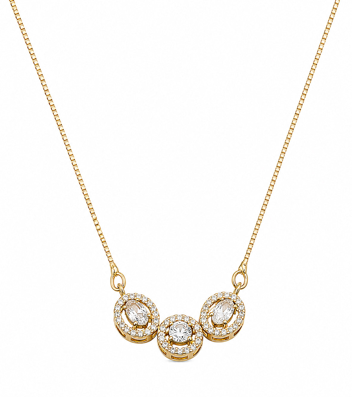 Triple Oval Crystal Pendant Necklace with Sparkling CZ Stonework