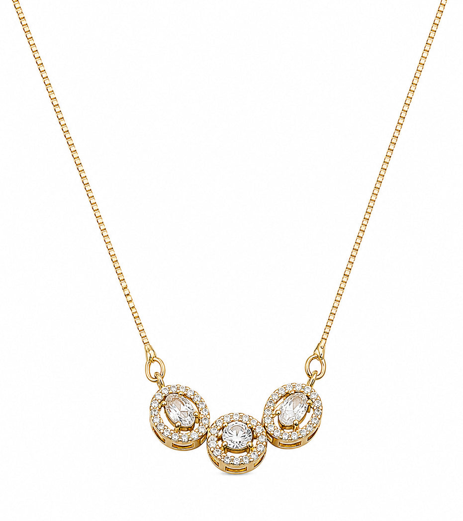 Triple Oval Crystal Pendant Necklace with Sparkling CZ Stonework