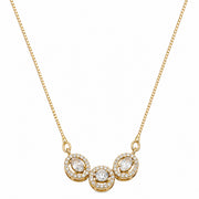 Triple Oval Crystal Pendant Necklace with Sparkling CZ Stonework