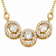 Triple Oval Crystal Pendant Necklace with Sparkling CZ Stonework