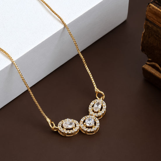 Triple Oval Crystal Pendant Necklace with Sparkling CZ Stonework
