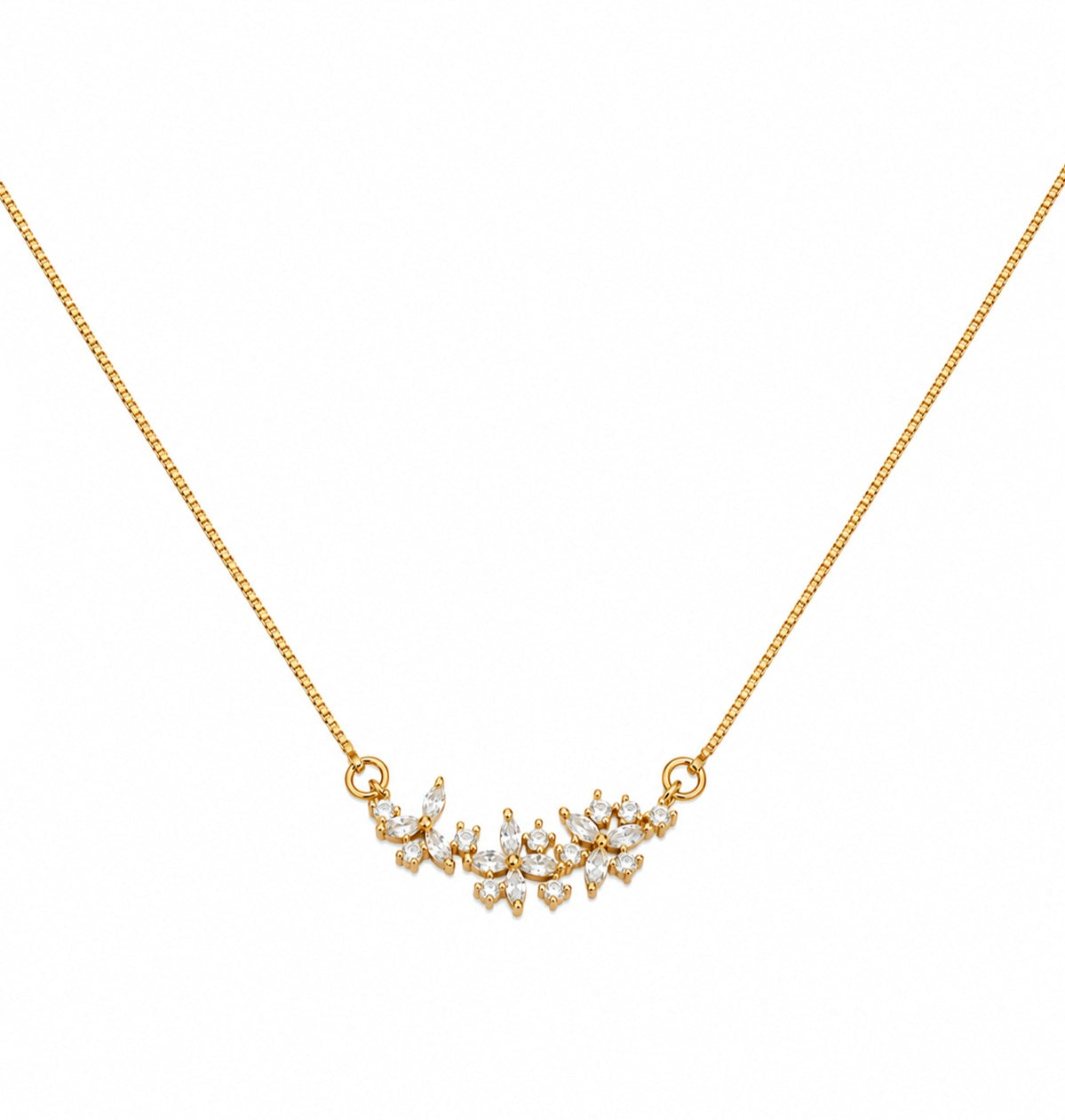 Elegant Floral CZ Necklace with Marquise Crystal Cluster Pendant