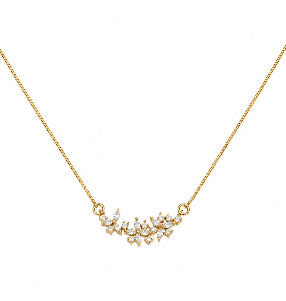 Elegant Floral CZ Necklace with Marquise Crystal Cluster Pendant