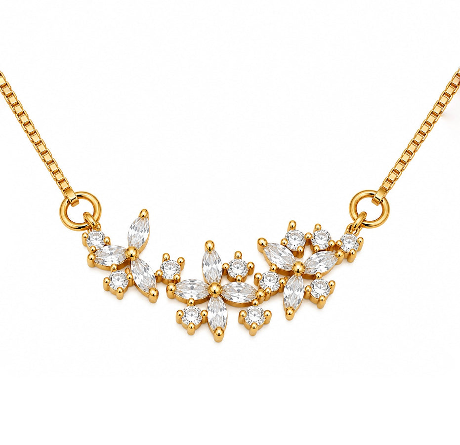Elegant Floral CZ Necklace with Marquise Crystal Cluster Pendant