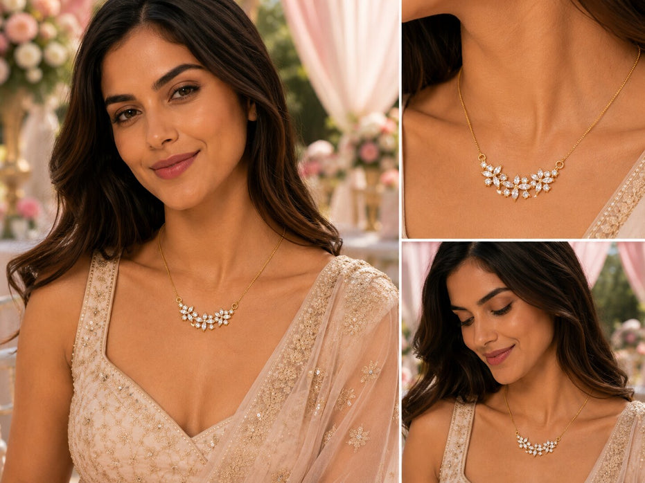 Elegant Floral CZ Necklace with Marquise Crystal Cluster Pendant
