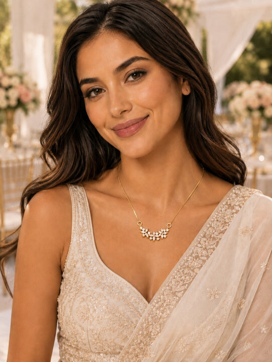Elegant Floral CZ Necklace with Marquise Crystal Cluster Pendant