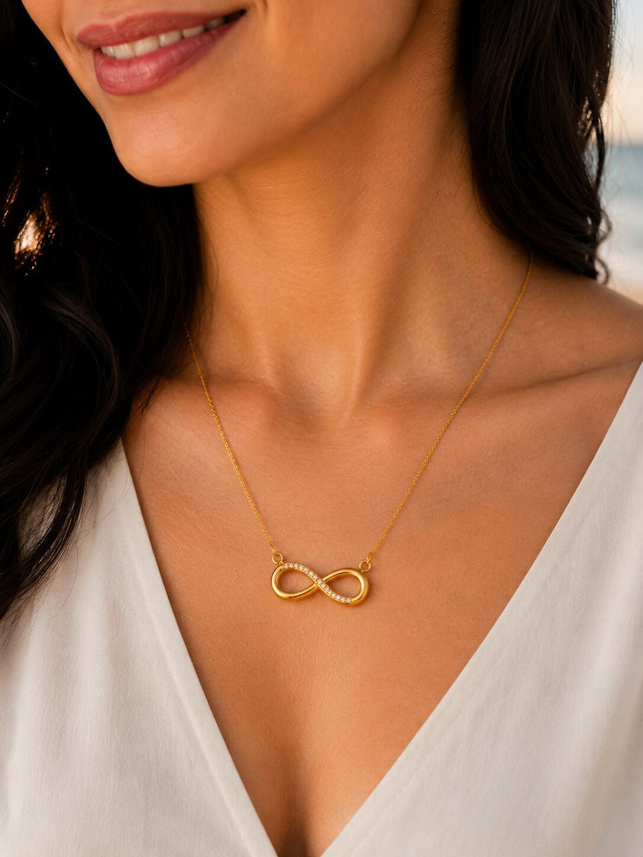 Elegant Infinity Pendant Necklace with Sparkling CZ Stone Detail