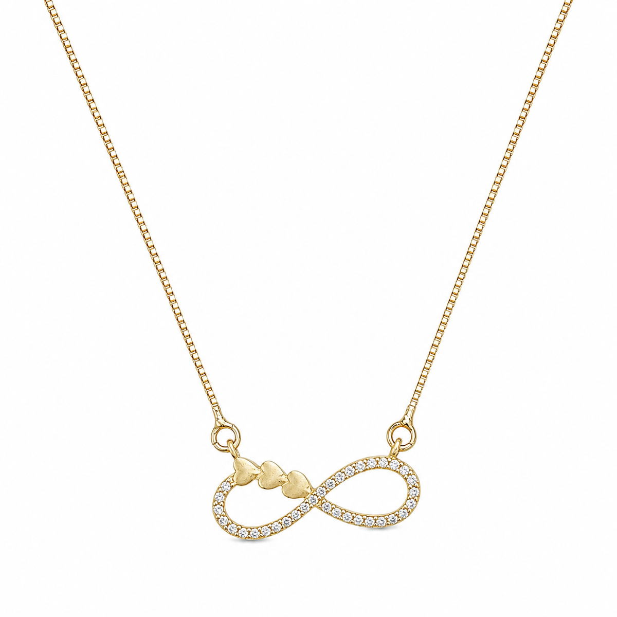 Elegant Infinity CZ Pendant Necklace with Heart Link Detail