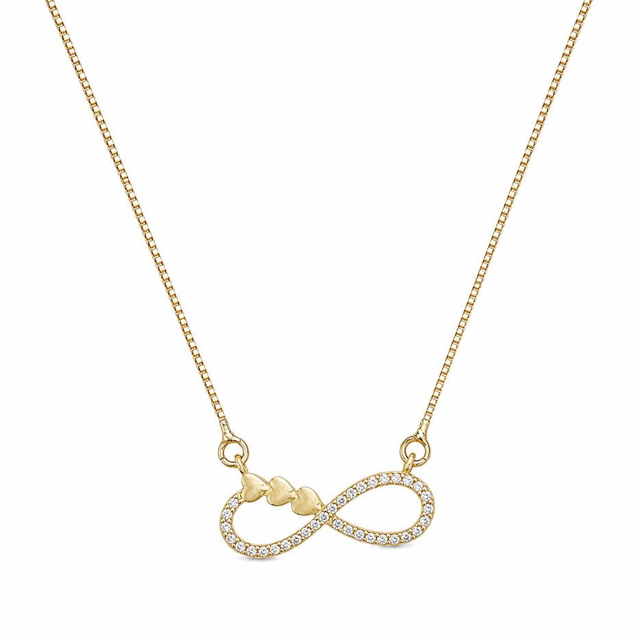 Elegant Infinity CZ Pendant Necklace with Heart Link Detail