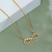 Elegant Infinity CZ Pendant Necklace with Heart Link Detail