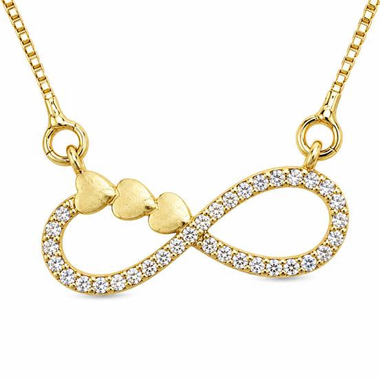 Elegant Infinity CZ Pendant Necklace with Heart Link Detail