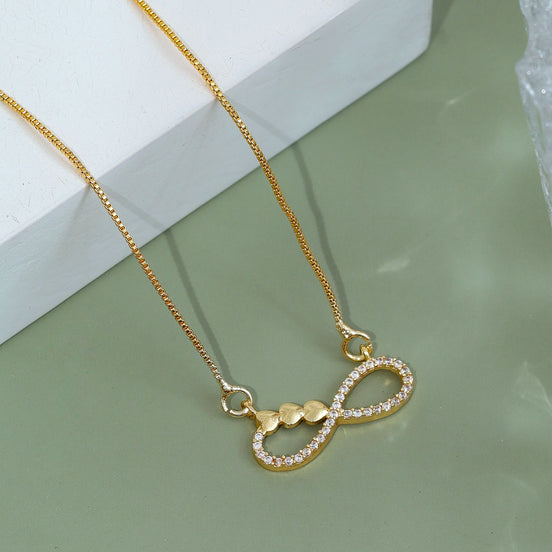 Elegant Infinity CZ Pendant Necklace with Heart Link Detail