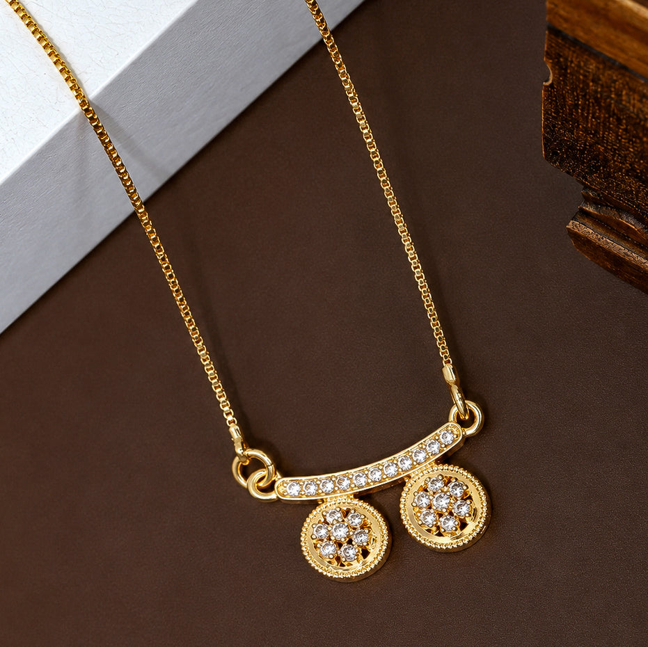Stylish Twin Pendant Necklace with Crystal-Studded Bar Design
