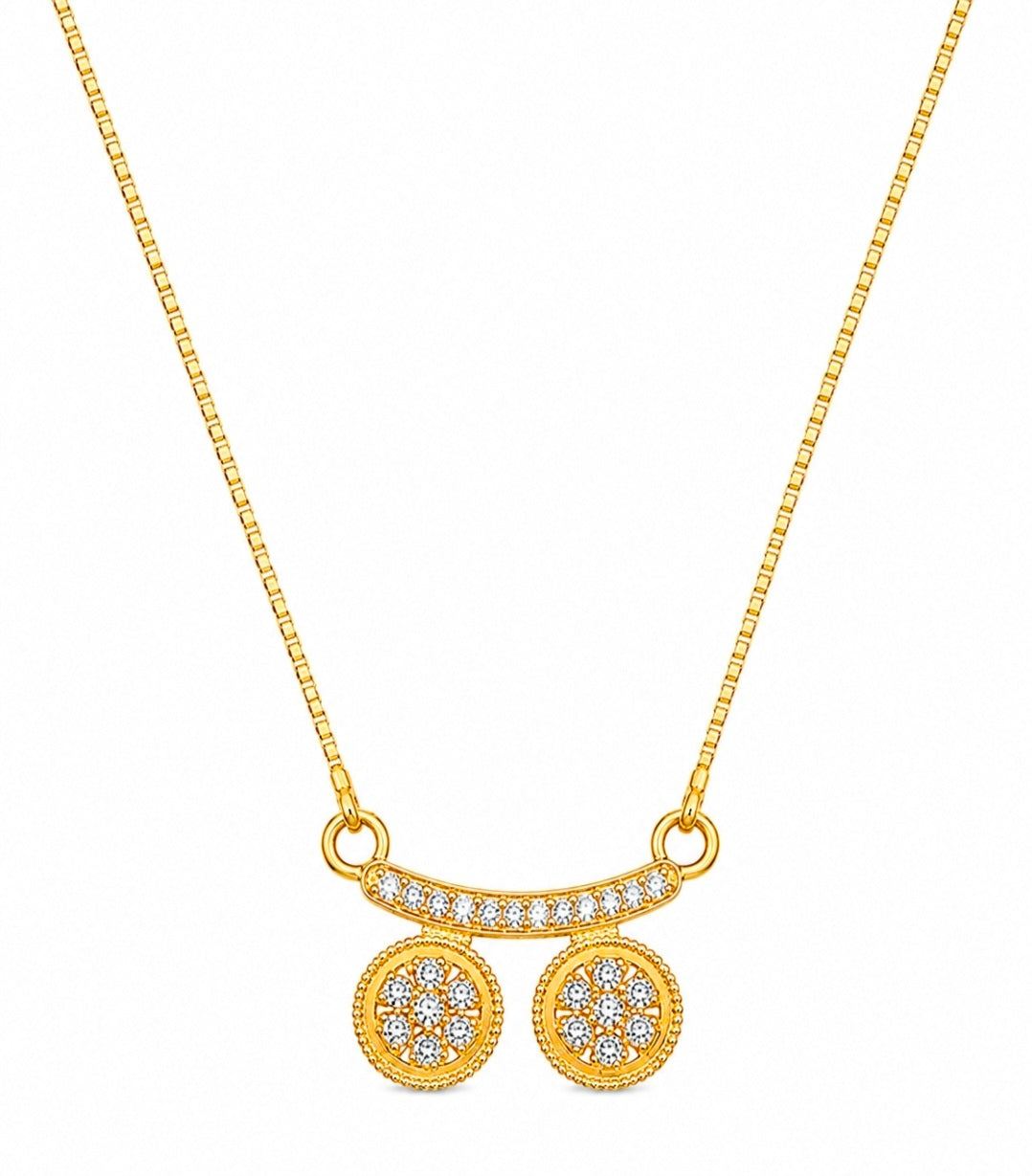 Stylish Twin Pendant Necklace with Crystal-Studded Bar Design