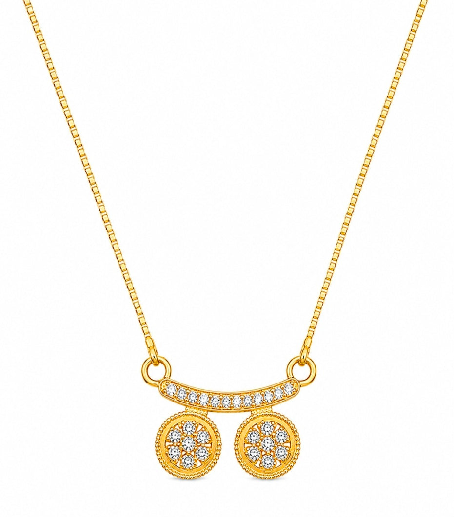 Stylish Twin Pendant Necklace with Crystal-Studded Bar Design