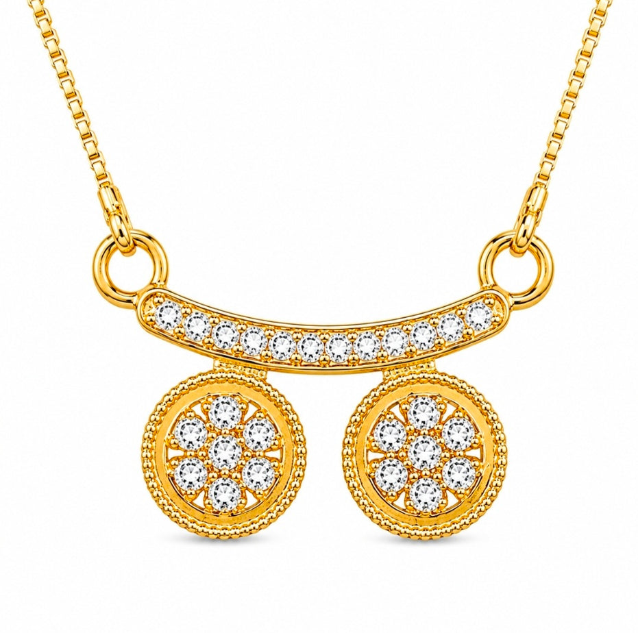 Stylish Twin Pendant Necklace with Crystal-Studded Bar Design