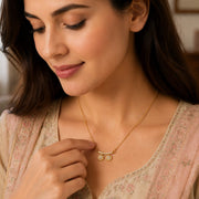 Stylish Twin Pendant Necklace with Crystal-Studded Bar Design