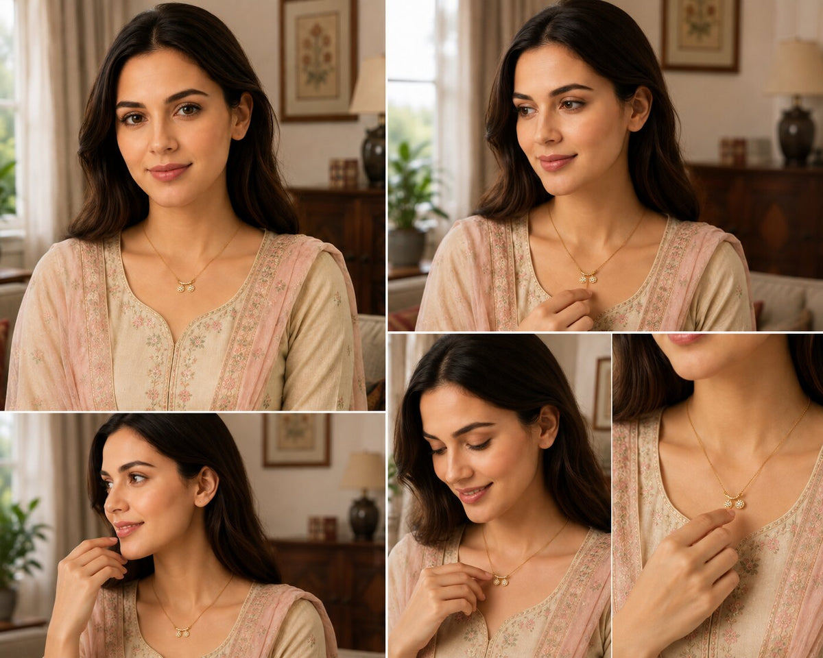 Stylish Twin Pendant Necklace with Crystal-Studded Bar Design